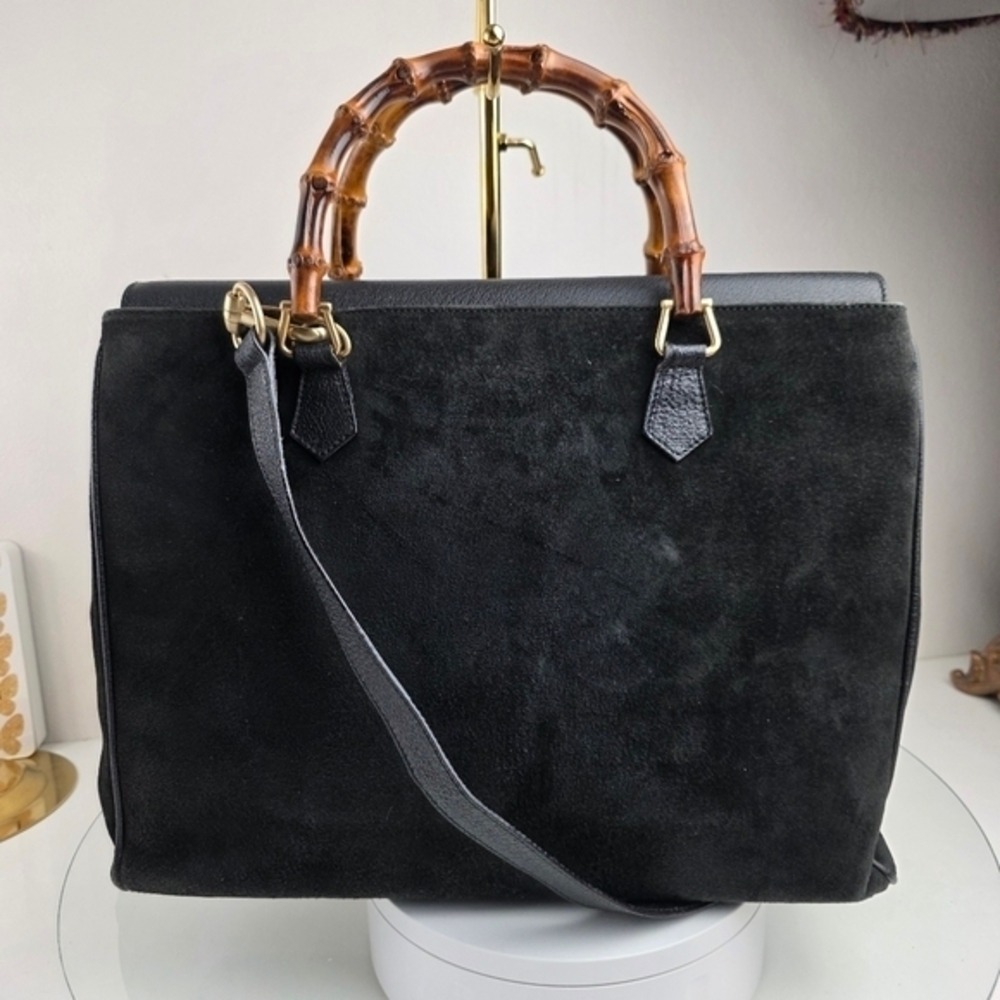 Gucci Black Suede Bamboo Handbag Circa 1980s/90s - Picture 3 of 15